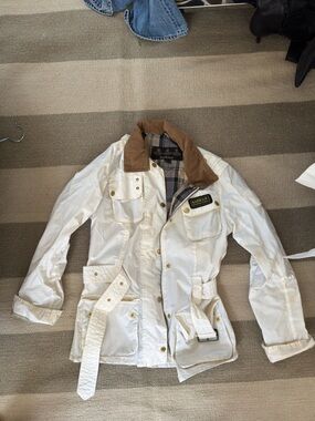 Barbour Cream Waxed Field Jacket with Brown Corduroy Collar